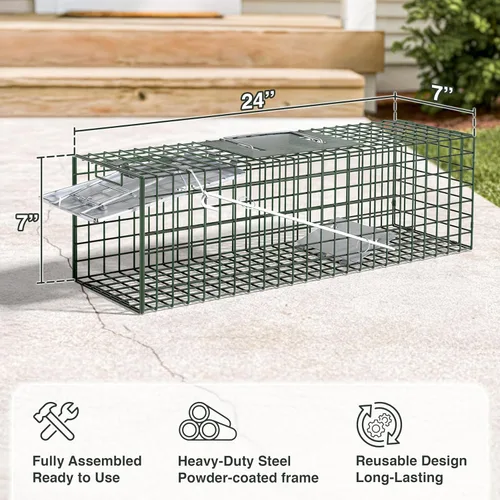Vista 4 de HOMESTEAD Trampa viva resistente – Trampas para animales vivos de una puerta de estilo profesional para conejo, ardilla, zarigüeya, zorrillo