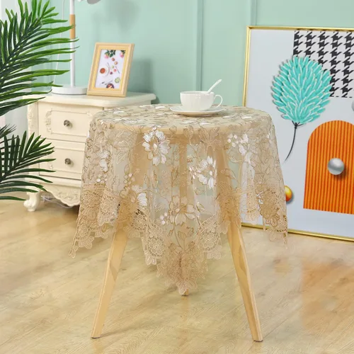 Mantel de Mesa de Encaje Bordado Floral, Decoración de Macramé de Ganchillo, Mantel Vintage Estilo Shabby Chic, Cubierta de Mesa para Comedor, Dorado