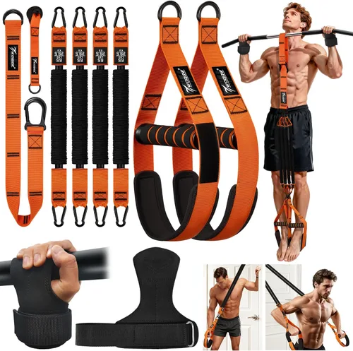 Vista 9 de Bandas de asistencia para dominadas, bandas de resistencia resistentes con asas, banda de ejercicio con anclaje de puerta, juego de bandas