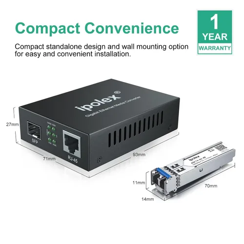 Vista 7 de ipolex Convertidor de medios Gigabit LC monomodo de fibra a Ethernet, con un módulo SFP EX, 1310 nm, SMF, hasta 40 KM, convertidor de medios