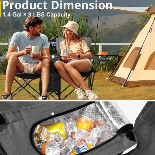 Vista 4 de Outvita Silla plegable doble para acampar con paraguas para bebidas, bolsa de transporte, mesa plegable, gran capacidad de carga para playa, patio