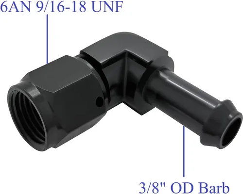 Vista 2 de YSIL 6AN hembra a 3/8 "OD Barb Adaptador de montaje de aluminio giratorio de 90 grados, conector de extremo de manguera de bloqueo de empuje, negro