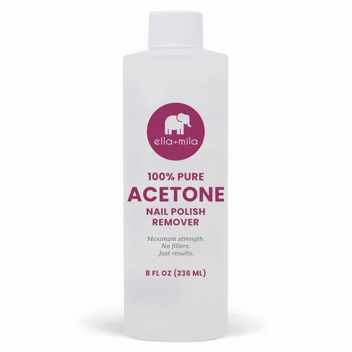 ella+mila - Removedor de esmalte de uñas de acetona 100% pura para acrílico y gel, 8 onzas líquidas