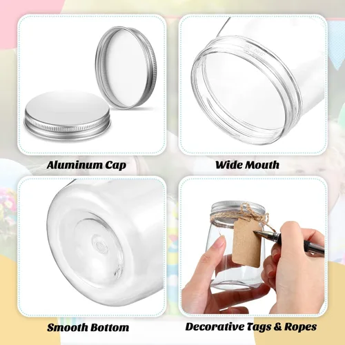 Vista 3 de Nitial Paquete de 50 tarros de plástico de 5 onzas con tapas de aluminio, mini tarros de yogur, tarros de regalo, frascos de bricolaje con cordel