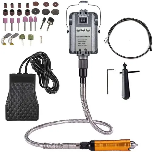Vista 4 de Amoladora de eje flexible de 380 W, herramienta rotativa para colgar tallador, kit de reparación de joyas de metalurgia, control de pedal de pie