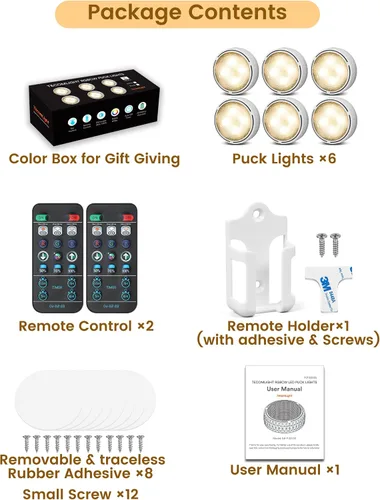 Vista 5 de TECOMLIGHT Luces de disco con control remoto, 3 tonos blancos y 13