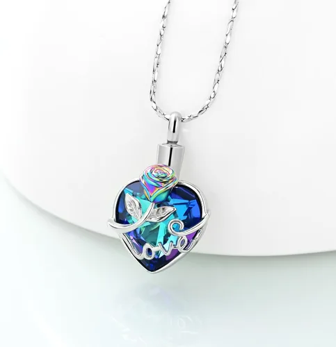 Vista 3 de Collar de urna de cremación de rosas para cenizas, joyería de cremación con dije de urna de cristal de corazón, joyería conmemorativa de recuerdo