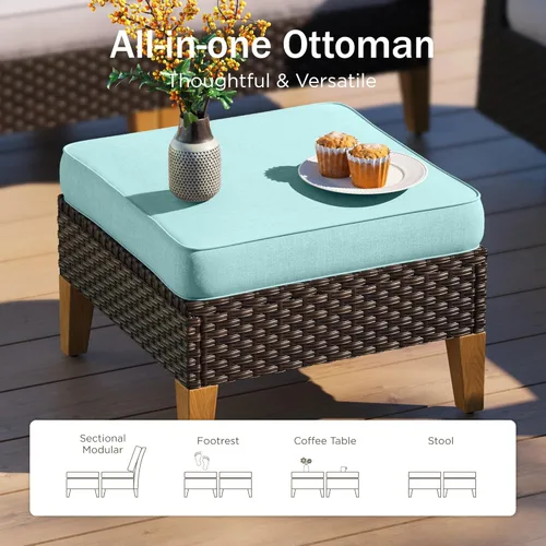 Vista 2 de PHI VILLA Otomana de mimbre para patio, 2 piezas, asiento otomano de mimbre para todo tipo de clima, reposapiés para exteriores con cojines