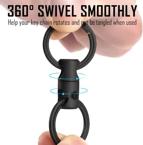 Vista 6 de KeyUnity KM16BK Titanium EDC mosquetón llavero clip con anillo D y anillo giratorio KA15BK, Negro