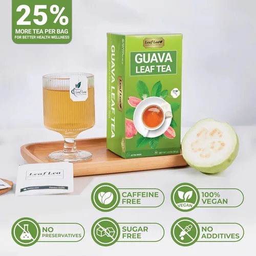Vista 5 de LeafLea Té de Hoja de Guayaba, 40 Bolsitas de Té Envueltas Individualmente, Hecho de Hojas de Guayaba 100% Naturales (Hojas De Guayaba), Apoya