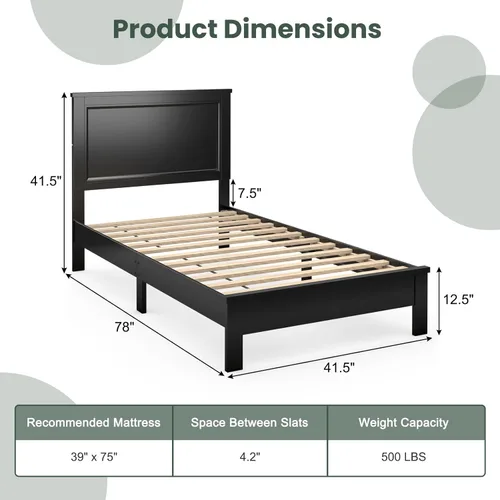Vista 2 de Giantex Base de cama de plataforma de madera individual con cabecero, marco de cama de mediados de siglo con patas de madera maciza y soporte
