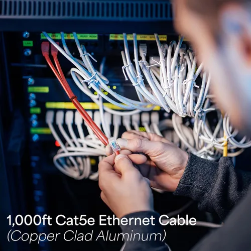 Vista 3 de VIVO Cable Cat5e a granel de 1,000 pies, cable Ethernet CCA, 24 AWG, caja de extracción UTP, red LAN, rojo, CABLE-V001R