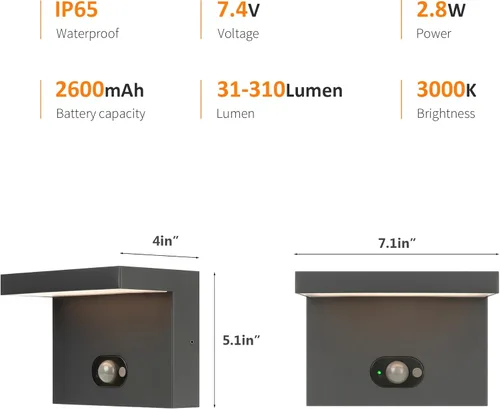 Vista 9 de Lustrlach Lámpara solar con sensor de movimiento para exteriores, lámpara de pared LED para exteriores, lámpara de porche frontal moderna con 3