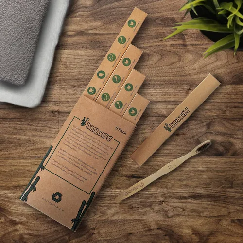 Vista 3 de Bamboozled Cepillo de dientes de bambú Cerdas suaves sin BPA con infusión de carbón Orgánico y vegano Biodegradable y ecológico Juego de 8 La