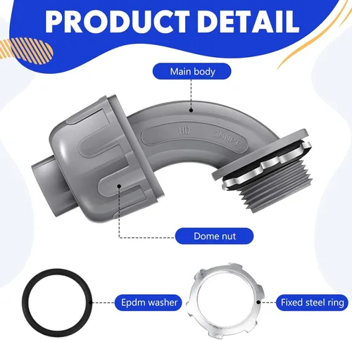 Vista 3 de Conector hermético de líquido de 3/4 pulgadas, 90 grados, no metálico, flexible, accesorios de conducto eléctrico, conector de conducto eléctrico