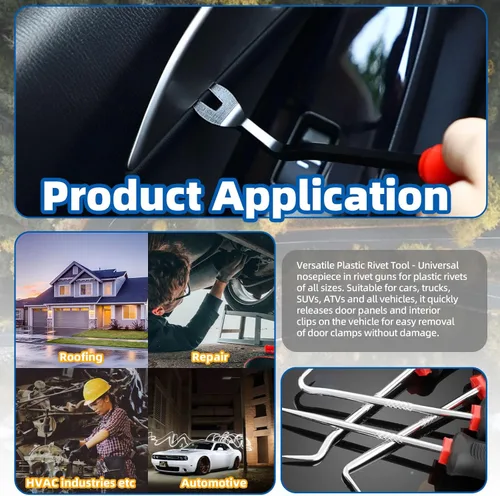Vista 7 de Glarks Juego de 46 pistolas de remache de plástico con 40 remaches de polietileno surtidos, herramienta de extracción de sujetadores, juego de púas