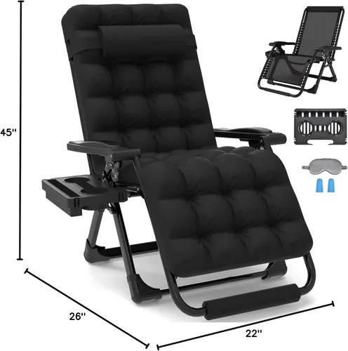 Vista 3 de Slendor Zero Gravity Chairs, Padded Zero Gravity Recliner, Reclining Lounge Chair for Indoor Outdoor, Folding Lawn Patio Chair with Aluminum Alloy