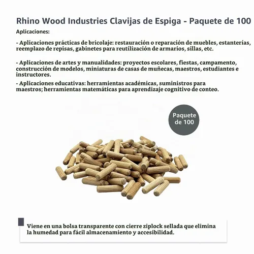 Vista 5 de 1/2" x 2" - Paquete de 100 pasadores de madera - Secados al horno, estriados y biselados (1/2" x 2", 100 unidades)