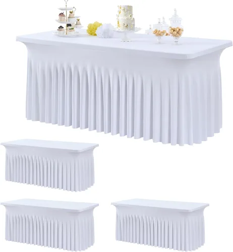 Vista 13 de Mantel de elastano negro de 6 pies para mesas rectangulares de 6 pies, paquete de 2 manteles elásticos sin arrugas para fiestas, bodas, cumpleaños