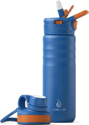 Vista 29 de IDEUS Botella de agua aislada de acero inoxidable con 2 tapas a prueba de fugas, termo para senderismo, ciclismo, 32 onzas, violeta