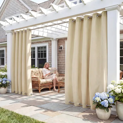 Vista 21 de RYB HOME Cortinas resistentes al viento para exteriores, cortinas opacas impermeables con aislamiento térmico para patio, porche, glorieta, pérgola