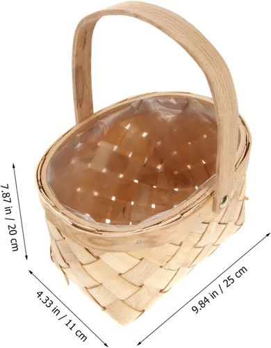 Vista 2 de Cabilock Cesta de Pascua Cesta de mano simple Cesta de picnic Astillas de madera tejida Cesta de almacenamiento de virutas de madera Cesta