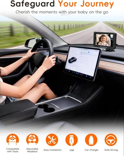 Vista 9 de S100C Car Camera for Baby USB Powered, Crystal Clear Auto IR Night Vision in Total Dark, Adjust Brightness & 1080P 5" IPS Monitor, 3X Zoom & 360°