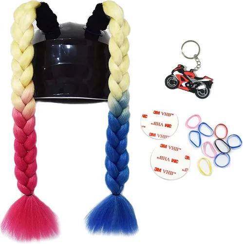Vista 13 de 2 piezas de casco de coleta para motocicleta, cola de caballo, casco de bicicleta, trenzas de pelo para cualquier casco, decoración, copa