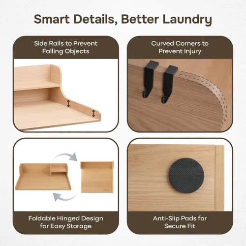 Vista 7 de SOBHI Encimera para lavadora y secadora de madera maciza con complementos de lavandería Organización y almacenamiento de lavandería de 54 x 27