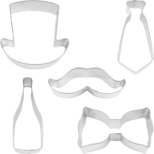 Vista 2 de R&M International Handsome Gents - Cortadores de galletas para caballeros, pajarita, sombrero de copa, bigote, botella de champán, corbata