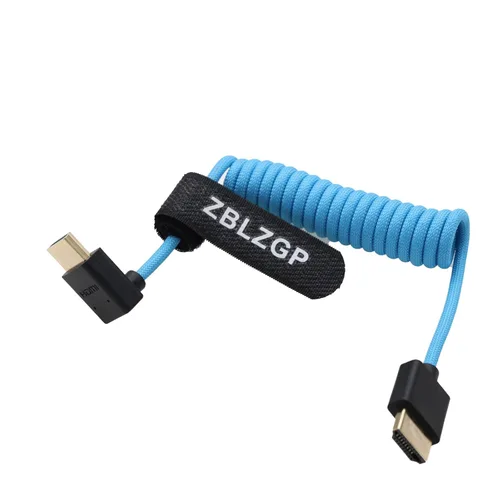 Vista 47 de Cable HDMI en espiral 8K ángulo derecho izquierdo tipo A HDMI 2.1 Cable para cámaras Sony Canon R5 Nikon Blackmagic Pocket Cinema