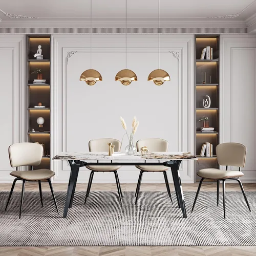 Vista 6 de AQG Beige Kitchen Chairs Set of 2,Mid Century Modern Dining Chairs,Leather Dinner Chairs with Bentwood Backrest Metal Legs for Dining Room