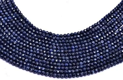 AAA+ - Cuentas redondas microfacetadas de zafiro azul pilin de 3 a 0.157 in ~ Cuentas redondas sueltas de zafiro azul natural ~ hebra de 13 pulgadas