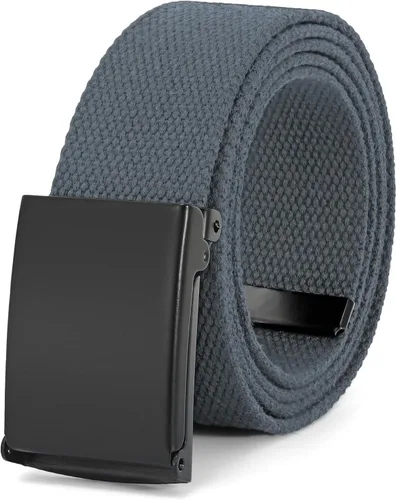 Vista 17 de WHIPPY Cinturón de tela con hebilla militar de color negro sólido, tapa abatible, totalmente ajustable, para hombre, con corte a medida B-negro