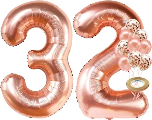 KatchOn, Rose Gold 32 Balloon Numbers - Huge 40 Inch, Pack of 12 | Confetti Balloons | 32 Birthday Decorations for Women | 32 Birthday Balloons,