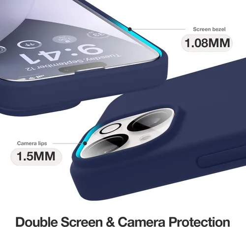 Vista 720 de GONEZ Funda magnética para iPhone 14, compatible con Magsafe, con protector de pantalla + protector de cámara, forro de microfibra antiarañazos