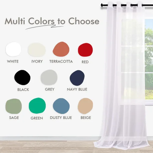 Vista 2 de KOUFALL - Cortinas translúcidas de imitación lino con ojales (2 paneles)