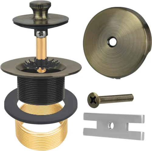Vista 11 de Uni-Green Lift&Turn - Kits de drenaje de bañera con buje adaptador, acabado de latón antiguo (2 agujeros)