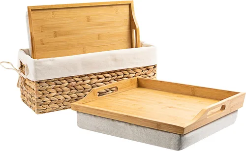 Vista 7 de ROSSIE HOME Bandeja de Cama de Madera de Acacia, Escritorio de Regazo con Cojín Desmontable, Bandeja para Servir - Natural - Se Adapta a Portátiles