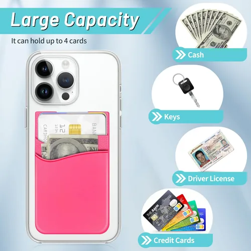 Vista 3 de SHANSHUI Tarjetero para teléfono, cartera adhesiva de silicona, funda de bolsillo, para tarjetas de crédito de identificación para todos