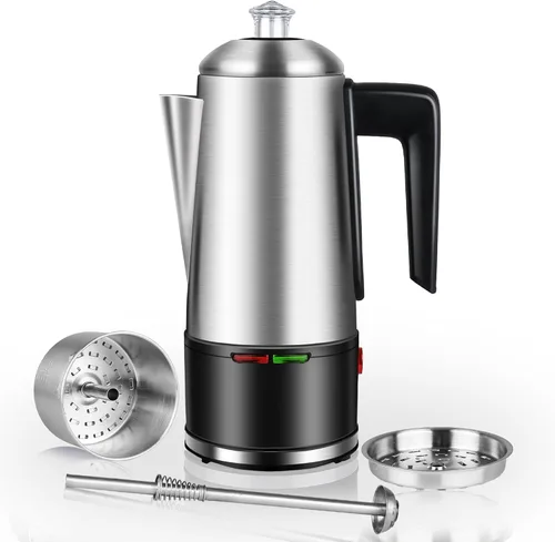Vista 8 de HOMOKUS Percolador de café eléctrico de 12 tazas, cafetera percoladora de 800 W, acero inoxidable con perilla transparente, mango de tacto frío