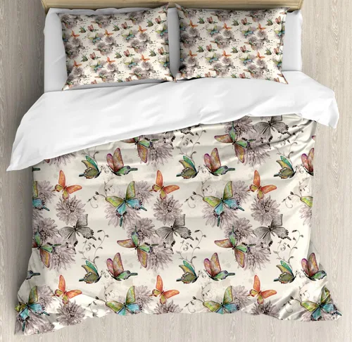 Vista 196 de Ambesonne Hawaii - Juego de funda de edredón de verano, palmeras y hojas exóticas de helecho, fondo colorido abstracto, juego de ropa de cama