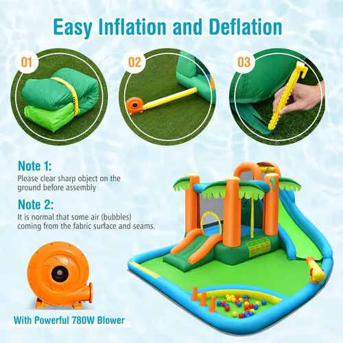 Vista 5 de GLACER Rebote inflable 7 en 1, casa inflable para niños al aire libre e interior, gran castillo gorila con toboganes de agua, piscina