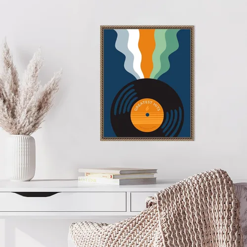 Vista 5 de Amanti Art Framed Canvas Wall Art 20x16 Retro Mixtape And Vinyl III by Laura Marr, Framed Wall Art Canvas, Abstract Artwork, Traditional Decor