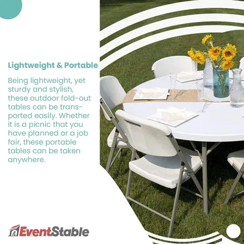 Vista 8 de EventStable TitanPRO Mesa plegable de plástico – Mesa plegable resistente para exteriores – Mesa plegable ligera para bodas, cócteles, fiestas