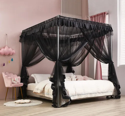 Vista 12 de Mengersi Cortinas de cama con dosel tamaño Queen – Cortinas de dosel de cama – Toldo de 4 aperturas para cama – Lindo regalo de decoración de Morado