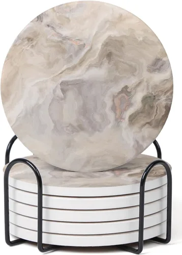 Vista 11 de Juego de 6 posavasos abstractos de mármol negro con soporte, posavasos de cerámica absorbente para bebidas, posavasos con respaldo de corcho
