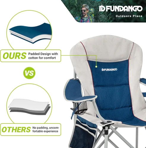 Vista 5 de Folding Chairs for Outside, Camping Chairs for Adults with Lumbar Back, Lawn Chairs Folding Quad Arm Chair with Carry Bag, Oversized, BlueBeige