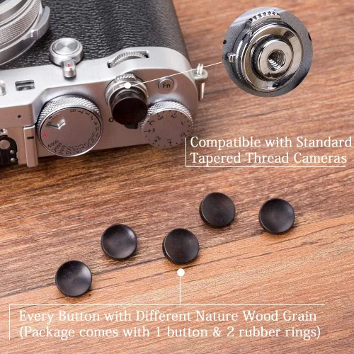 Vista 6 de VKO Botón de liberación de obturador suave de madera, botón delicado de obturador de cámara de 12 mm de superficie cóncava, negro