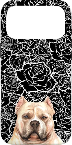 Vista 22 de Funda para iPhone 16 American Bulldog Bully Dog Rose Flower Negro Blanco